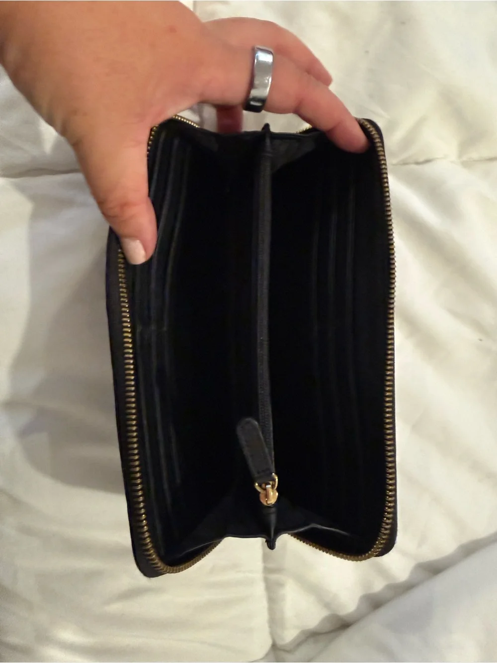 Michael Kors Black Leather Zip Wallet with Gold Plaque